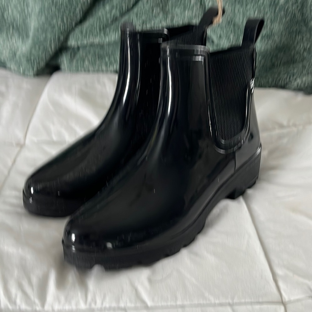 Black shiny booties, never worn